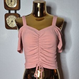 Pink Ruched Off-Shoulder Top